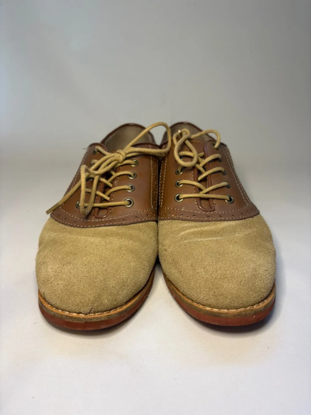 Vintage GH Bass & Co Two-Tone Tan and Brown Suede Leather Derby Oxfords Size 8.5